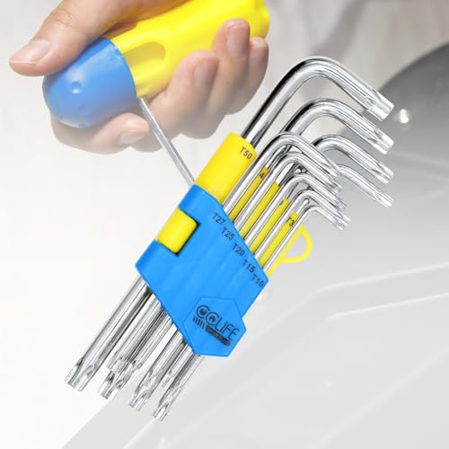 CCLIFE Torx nyckelset T10-T50 skruvmejselset med handtag 9 delar vinkelnyckelsats CR-V, för inre TORX-skruvar