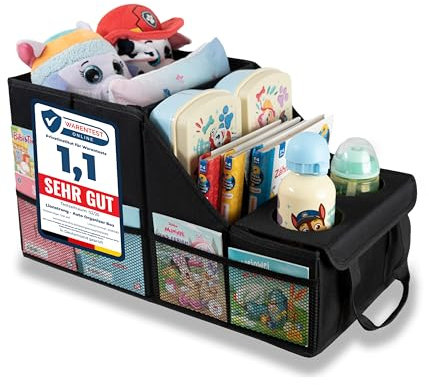 LIONSTRONG® Auto Organizer [EXTREM STABIL DURCH KUNSTSTOFFPLATTEN] - Universeller Rückbank Organizer für den Rücksitz & Beifahrersitz - Ideal für den Urlaub, viel Platz für Spielzeug - Wasserabweisend