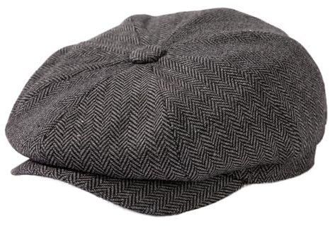TOP-EX L/XL/XXL Merinowolle Schiebermuetze Herren 8 Panel Peaky Fischgräten Tweed Retro Schiebermütze Schlägermütze Gatsby Cap Warme Wintermütze Vintage Golf Fahrermütze Grau Fischgrätenmuster XXL