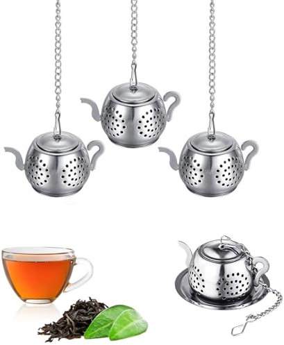 4 Teesieb für losen Tee, Teeei Teekann Teefilter für lösen Tee, 304 Edelstahl, mit verlängerte Kette, Fine Mesh Teesieb, Ideal Geschenk für Teeliebhaber(Teekann)