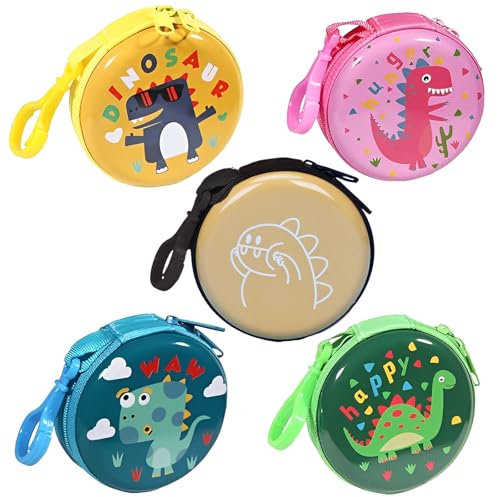 Kleingeldbörse Kinder,Forreen 5 Stück Portmonee Kinder mit Karabiner Mini Geldbörse Runde Tragbare Kreativ Dinosaurier Schlüsseltasche Geschenk für Jungen und Mädchen