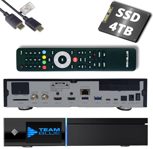 GigaBlue UHD Quad 4K Pro 2X FBC DVB-S2 Receptor de satélite con CPU Dual Core, E2 Linux OS, 4GB RAM, 8GB eMMC, Bluetooth 5.4, H.265, 1200Mbit WLAN, 3 x USB 3.0, HTS e-com Cable HDMI + SSD de 4 TB