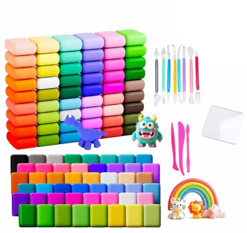 FLAVNTEL Pasta Modellabile 100 Colori, Argilla Super Leggera ad Asciugatura all’Aria, Kit Creativo per Bambini 3-12 Anni per Ragazzi e Ragazze