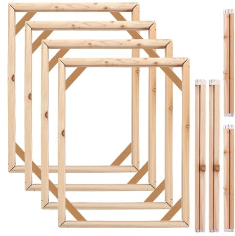 LOLYSIC 4 Pack Wooden Frames Canvas Stretcher Bars 30x40cm Solid Pine Wood Frames DIY Frames Kit Self Assembly Canvas Frames for Oil Paintings Diamond Painting (11.8 x 15.7 inch)