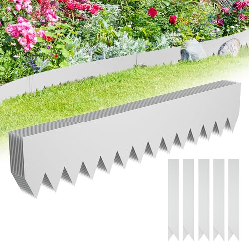 Froadp Flexibel gräskant, L 100 x H 20 cm, rabattkant metall, rabattkant med taggar, trädgårdsrabattbegränsning för gård, gård, gård, silver, 5 stycken