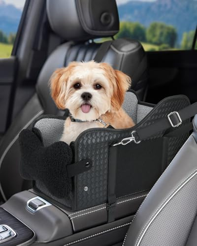 Vokvaktak Console centrale per cani, seggiolino auto per animali domestici, bracciolo console centrale, trasportino da viaggio per cani di piccola taglia e gatti (pelle nera)