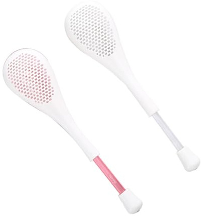 MUCKLILY Cucharas Coladoras Multiusos para Cocina Estilo Japonés, Cedazo De Harina Abs, Mango Largo Ergonómico, Utensilios Esenciales para Hornear, Pack 2 Piezas Blanco y Rosa