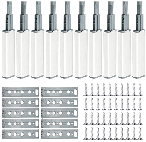 CATELL 10 stycken Push to Open dörröppnare, magnetisk tryckdörr, skåpdörr, dämpare, skåp, dörröppnare tip on, tryckknapp, magnet för skåp, skänk, lådor, möbler, skåpdörr (silver)