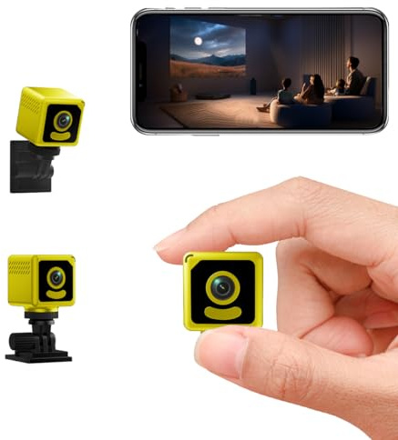 Gilool Mini Kamera, 1080P HD Überwachungskamera Innen Live Handy APP, Videoüberwachung Babyphone mit Kamera Kompakte Haustierkamera, Akku WLAN Kamera Nachtsicht Bewegungserkennung Spycam Gelb