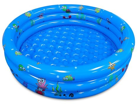 Aischens Uppblåsbar pool för barn och småbarn, 130 cm diameter småbarnspool med havsdjurstryck, mjuka uppblåsbara bottnar, utomhuspool för bakgård och strand, blå