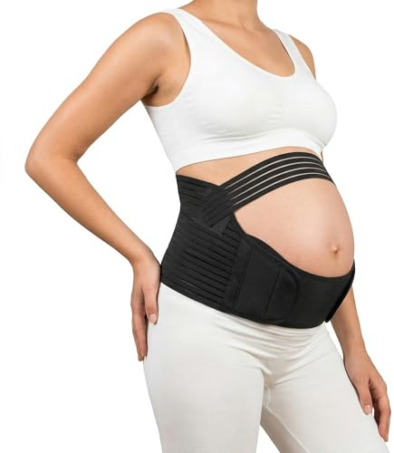 QTORCHE Ceinture Grossesse Femme Enceinte, Soutien Ventre et Dos Lombaire Réglable, Bandeau Maternité Respirant, Maintien Confortable Grossesse, Taille S Noir