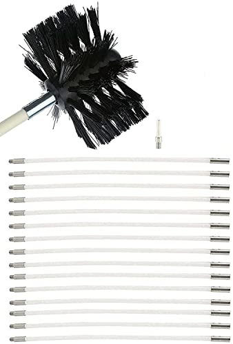 Kaminborste stångset, skorstensborste borste, ugnsrörsborste nylon med flexibla stänger, lämplig med skruvdragare, eldstadskvast för öppen spis, rör (15 stycken, 610 mm)
