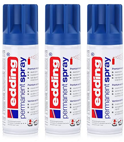 3x edding Permanent Spray enzianblau 200 ml Premium Acryllack, RAL 5010