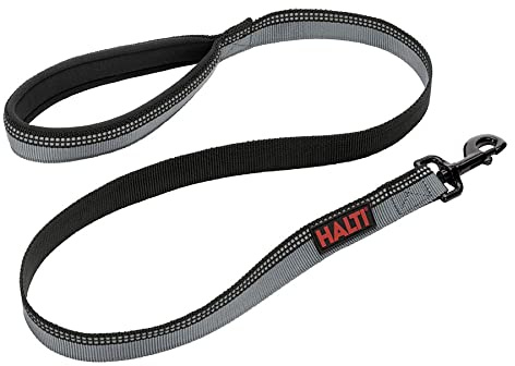Guinzaglio per cani HALTI - tessuto 3M catarifrangente e impugnatura imbottita in neoprene. Comodo e facile da utilizzare. Ideale per cani di taglia media e grande, e per cuccioli (Taglia L, Nero)
