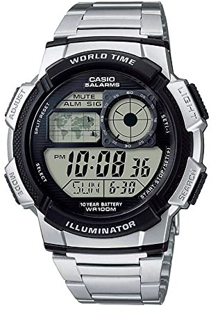 Casio Montre à Quartz pour Homme AE1000WD-1AV en résine argentée avec Cadran numérique, Noir, No Size, Robe