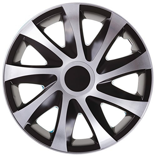 NRM DRACO CS 16 Copricerchi Universali, 16, Bicolore Nero / Silver, 4 pezzi