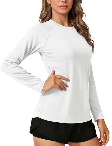 TACVASEN Long Sleeve Running Top Womens Sun Protection Shirts UV Tops Casual Holiday T Shirt Summer Beach UPF 50 Rash Guard Light Fishing Shirts White