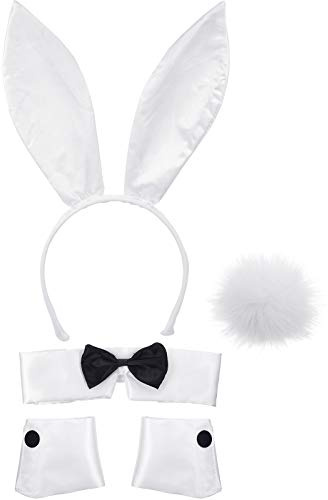 SATINIOR Costume de lapin pour femme avec oreilles de lapin, bandeau, collier, nœud papillon, manchettes et queue de lapin pour Halloween, Noël, fête costumée (blanc)
