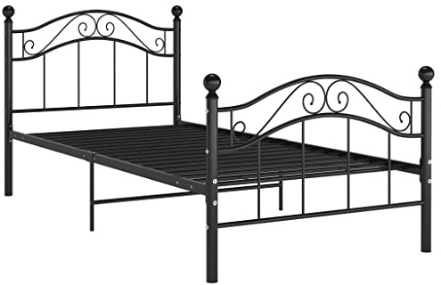 vidaXL Bett mit Lattenrost Metallbett Einzelbett Bettgestell Schlafzimmerbett Bettrahmen Ehebett Schlafzimmermöbel Schwarz Metall 100x200cm