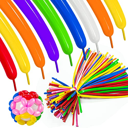 ASIYUHY 260 long balloons 100 Pack Twisting Animal Balloons Assorted Color Thickening Latex Modeling Long Magic Balloons for Animal Shape Birthday Weddings Christmas Party Decoration
