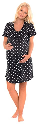 Nikaro Cotton Maternity Nightdress Soft & Breathable Nursing Nightie with Short Sleeves Pregnancy & Postpartum Sleepwear (Black) 20-22