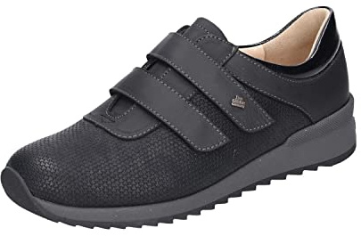 Finn Comfort Ivrea Chaussures à enfiler pour femme - Fermeture Velcro - Combinaison de cuir - Loisirs élégants - Uni - Confortables - Large fermeture Velcro, Noir , 41 EU