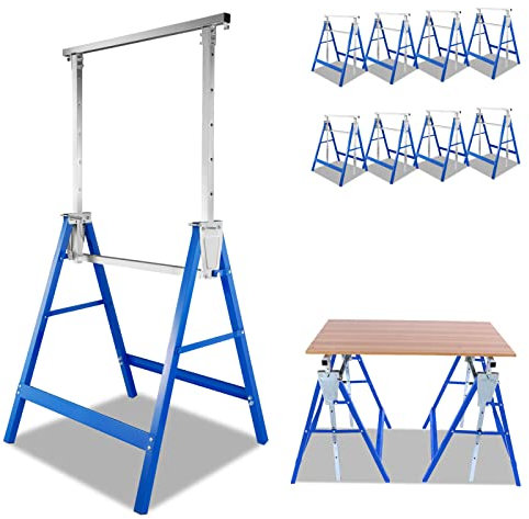 Jopassy Set di 8 cavalletti da lavoro, portata 200 kg, cavalletti pieghevoli in 7 posizioni, altezza regolabile, 80 – 130 cm, in metallo