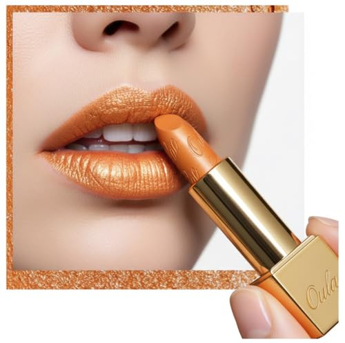 OULAC Métallique Briller Rouge à lèvres Orange, Glitter 3D Longue Durée Haut Pigmenté, Formule Hydratante, Brillant à Lèvres Couvrant Toute la Surface, Vegan 4,3 g (19)