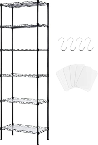 FTEYUET 6-Tier Metal Shelving Unit, Wire Shelving Unit, Kitchen Storage Unit Shelving Units for Storage, Heavy Duty Standing Shelf Units Shelves for Kitchen Laundry Organization (Black)
