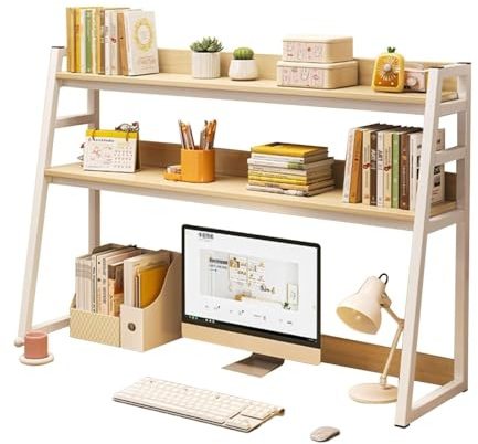 Scaffale da scrivania per computer per la parte superiore della scrivania, a 2 ripiani, struttura in acciaio ispessito, stabile e resistente, facile da installare, libreria per casa, dormitorio,