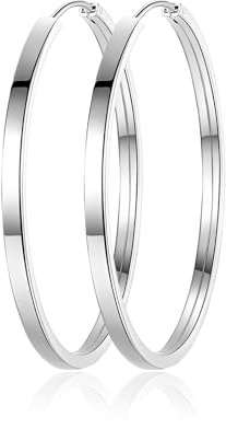 Kamise 925 Sterling Silver Round Pierced Earrings, Hoop Earrings for Women, Hypoallergenic Big Circle 40mm Diameter Earrings, Silver Large Cartilage Hoop Earrings, Lightweight Earrings with Gift Box