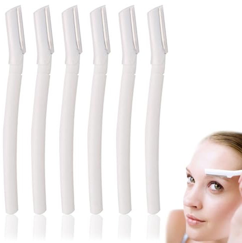 Augenbrauenrasierer,6 Stück Dermaplaning Rasierer,Gesichtsrasierer,Gesichtsrasierer Frauen,Augenbrauen Rasierer,Eyebrow Razor für Flaumhaare Augenbraue Hautpeeling - Mit Sicherheitsnetz,Weiß,14.5cm