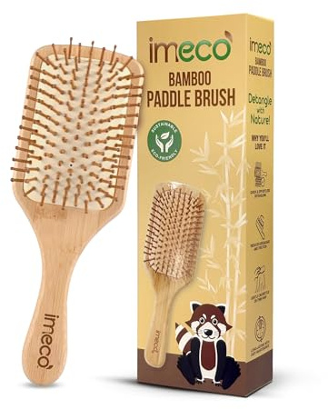 Imeco - Cepillo de madera para mujeres y hombres, cepillo de bambú con cerdas para el crecimiento del cabello, desenreda el cabello, secado no estático
