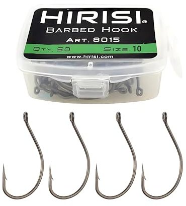 Hameçons avec Ardillon 50 Pièces Acier Carbone Tige Longue Hameçons avec Ardillon Eau Douce et Salée Carp Truite Bass 8015 (#10)