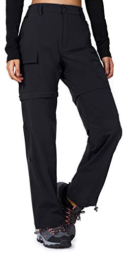 Cycorld Hiking Cargo Trousers Womens Zip Off Waterproof Walking Trousers Lightweight Quick Dry Convertible Stretch Outdoor Casual with 5 Pockets(Black,M)