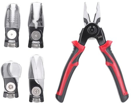 MOZUO Juego de alicates multifunción de acero al carbono 5 en 1, juego de alicates combinados intercambiables empuñaduras recubiertas de PVC adecuado para bricolaje y uso doméstico
