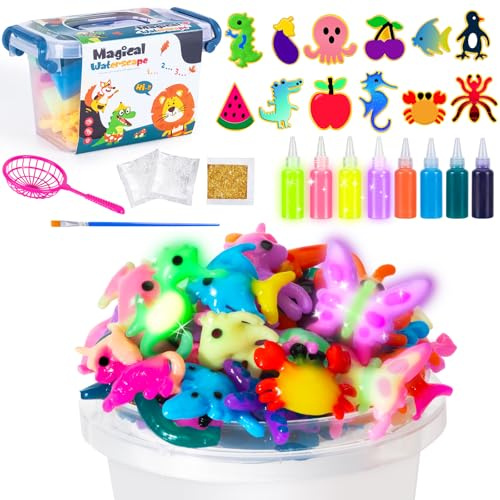 Ltteaoy Glow in The Dark Water Gel Magic, Magic Elves Kit with 12 Creatures,Water Bead Sensory Squishy Toys for 3+ Girls Boys,19PCS 3D Aqua Park Set Educational Toys for Kids Birthday Gift