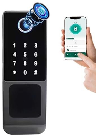 Smart Lock Elektronisches Türschloss - Türöffner mit Code, Türschloss Fingerabdruck, App, Karte & Schlüssel, Wasserdichtes Design, Automatische Sperre, Für Türen mit einer Stärke von 30-60 mm