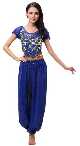 Baisdan Costume da donna indiana per la danza del ventre, per Carnevale e Halloween, Blu scuro, Taglia unica