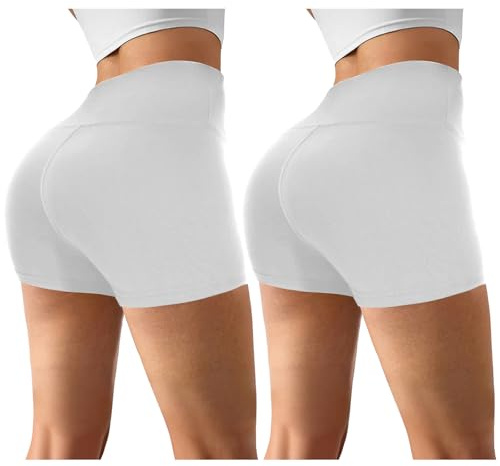 Sahunfri Short de sport pour femme - Taille haute - Pantalon court élastique - Legging de yoga, de gym, de vélo, de course et d’entraînement, Lot de 2 blanches., Taille unique