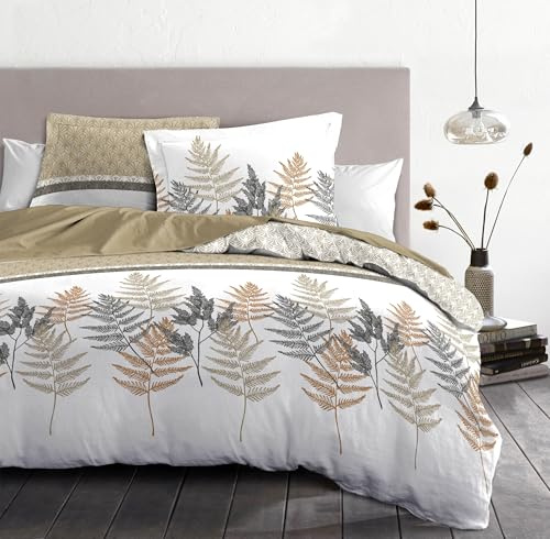 HOME LINGE PASSION Parure de Couette 220x240 cm – 3 pièces – Percale de Coton Douce – Housse + taie – Beige & Praline – Modèle La Marquise
