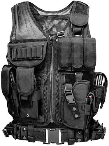 Aifordge Taktisk väst sport airsoft västar skyddsväst för män bröstskydd med fickor som används för paintball, säkerhetsutrustning, utomhus, camping, jakt, fiske och vandring, CS-spel
