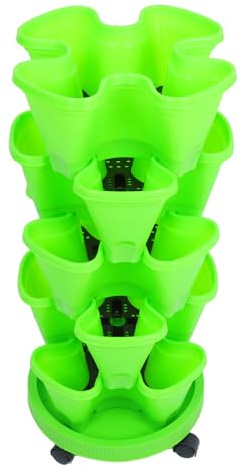 WEKADRIN Jardinière Verticale Empilable 6 Pièces en Plastique Vert pour Fraises et Herbes Aromatiques Tour de Plantation Multi-Couches 728 X X CM Balcon et Terrasse Usage
