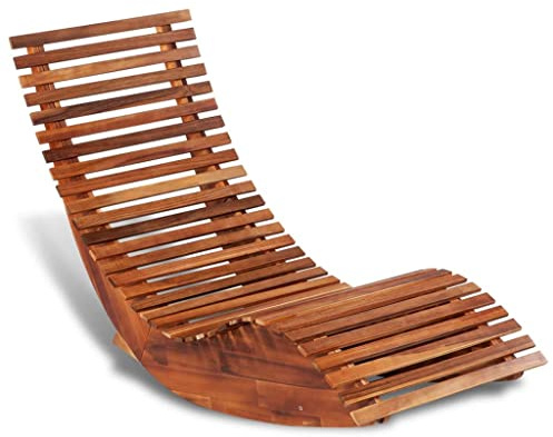 SKTQYQO Lettino Prendisole a Dondolo in Legno di Acacia per Esterni, Sedia a Dondolo Ergonomica con Struttura in Legno Durevole e Resistente alle Intemperie, Design Curvo per Massimo