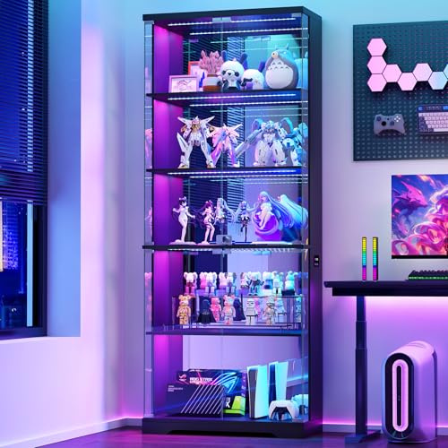 FREDEES RGB Display Cabinet with Glass Doors, 175CM, Black