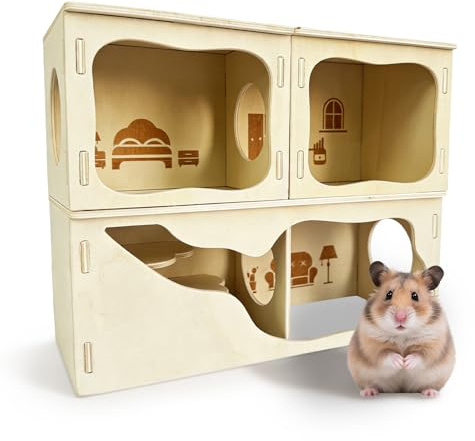 Casetta per criceti, casetta d'angolo, 30 x 12 x 24 cm, casa per porcellini d'India, in legno, casetta multicamerale, criceti, sicura e non tossica, per criceti nani, topo, cincillà e piccoli animali