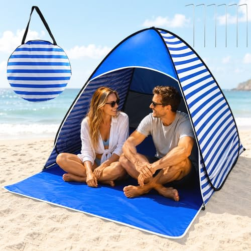 SilverChry Pop Up Strandmuschel, Strandmuschel Pop Up Strandzelt, UV-Schutz 50+, geeignet für 2-3 Personen, inklusive Heringen, ideal für Familien-Camping, Picknicks und den Strand