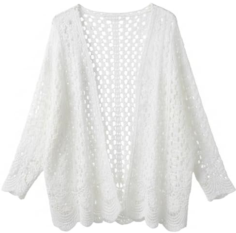 Cárdigan de Ganchillo para Mujer – Cárdigan Elegante de Punto Hueco con Frente Abierto, suéter de Playa Ligero para Verano