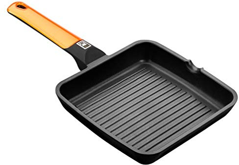 BRA Efficient Orange Grill asador con Rayas, 22 cm, Aluminio Fundido con Antiadherente Platinum Plus, Apto para inducción