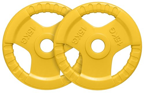 GORILLA SPORTS® Olympic viktskivor - 1,25 kg, 2,5 kg, 5 kg, 10 kg, 15 kg, 20 kg, 25 kg, 30 kg vikter, singel/set, 50 mm, gjorda av gjutjärn med gummigripare, val av färger - viktskivor